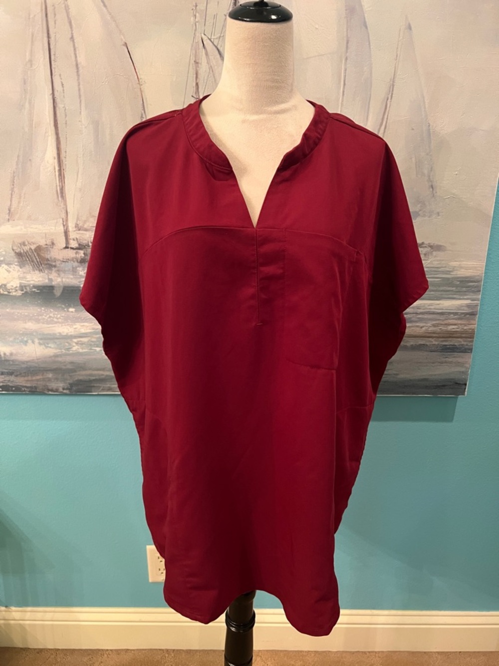 Fabletics Oversized Evolve Mandarin Collar Burgundy Scrub Top, 3X